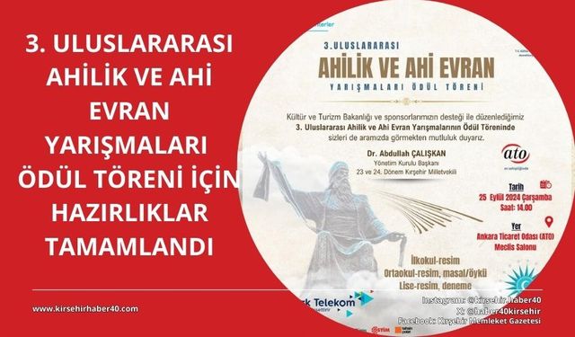 3. Uluslararası Ahilik ve Ahi Evran Yarışmaları Ödül Töreni yarın gerçekleştirilecek