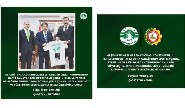 Zorlu maç öncesi Kırşehir FSK’ya prim desteği