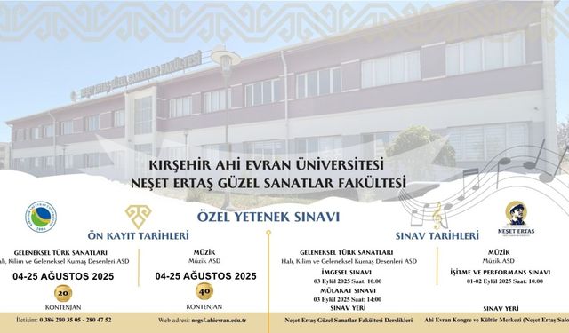 KAEÜ Neşet Ertaş Güzel Sanatlar Fakültesi Özel Yetenek Sınavı takvimini açıkladı