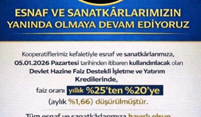 ESOB’dan Esnafa Faiz Müjdesi: Yıllık Oran %25’ten %20’ye Düştü