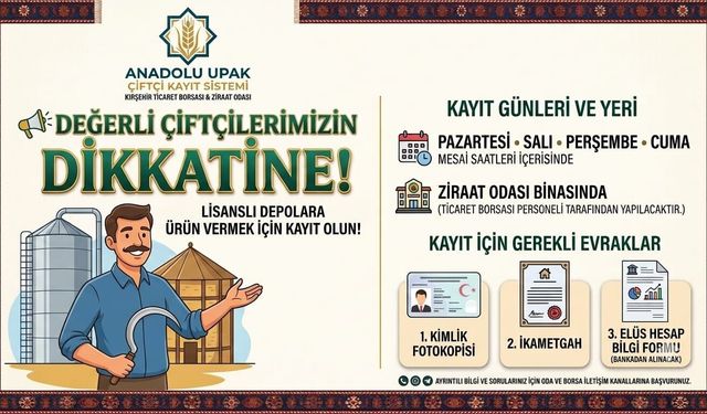 Kırşehir Ziraat Odası’ndan “Anadolu UPAK” Kayıt Duyurusu