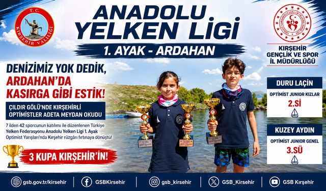 KIRŞEHİRLİ MİNİK YELKENCİLERDEN ÇILDIR GÖLÜ'NDE 3 KUPALIK BAŞARI