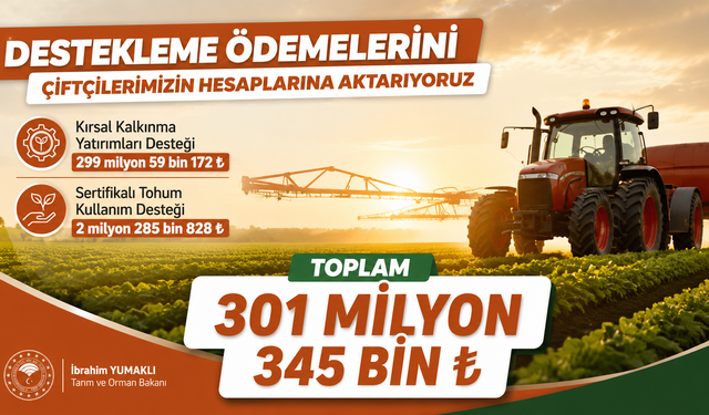 301 Milyon TL Çiftçinin Hesabında