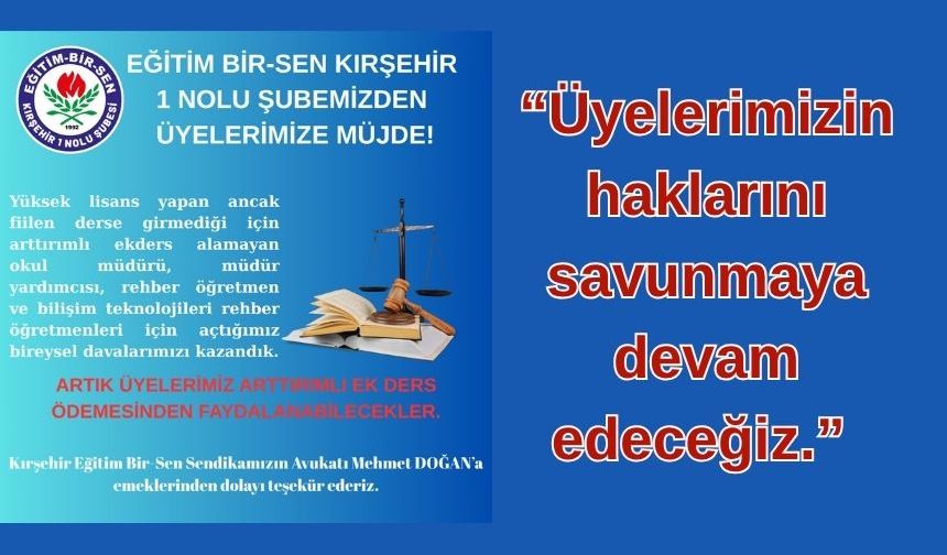 Eğitim-Bir-Sen Kırşehir 1 Nolu Şubesinden Üyelere Müjde