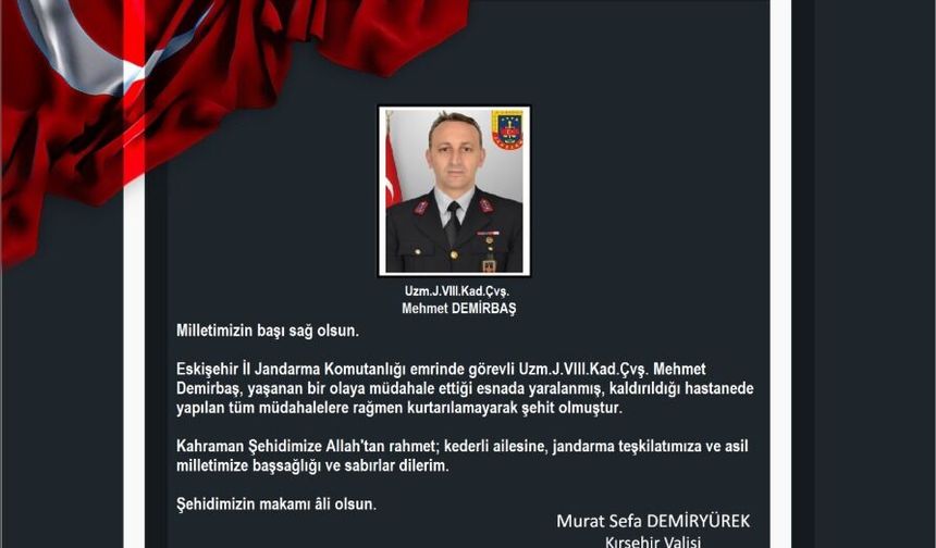 Kırşehir Valisi'nden Şehit İçin Taziye