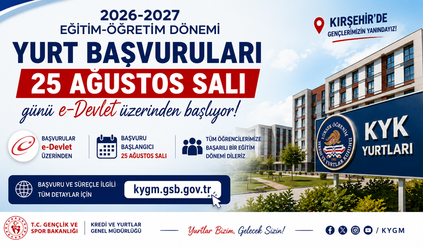 KYK YURT BAŞVURULARI 25 AĞUSTOS’TA BAŞLIYOR