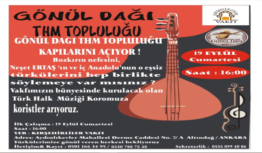 Kırşehirliler Vakfı’ndan Türkü Severlere Davet