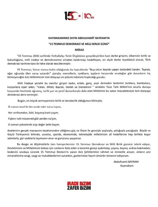 15 Temmuz Mesajı
