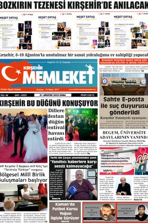 Kırşehir Memleket Gazetesi 01.08.2025