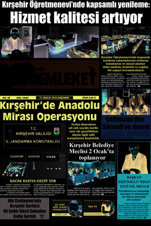 Kırşehir Memleket Gazetesi 31.12.2025