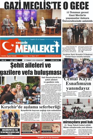 Kırşehir Memleket Gazetesi 18.07.2026