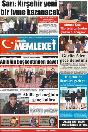 Kırşehir Memleket Gazetesi 10.09.2026