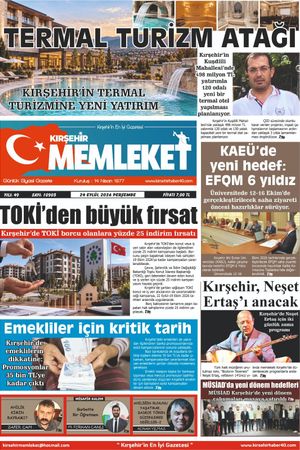 Kırşehir Memleket Gazetesi 24.09.2026